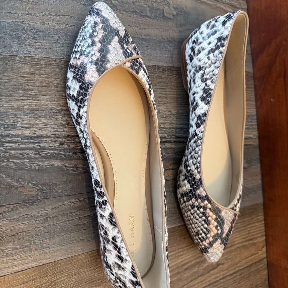 COLE HAAN Braylee Skimmer Leather Flats Animal Snake  Print Size 7